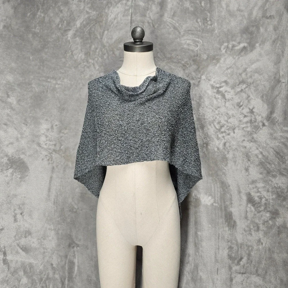 Gray Knit‎ Poncho Shrug Cowl Neck Asymmetrical Rayon Wrap Shawl Boho Layer Drape